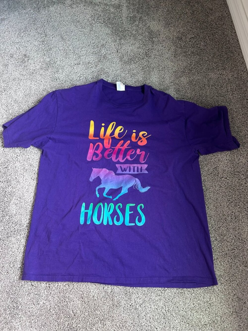 Life is Better with Horses Purple Cotton T-Shirt XL